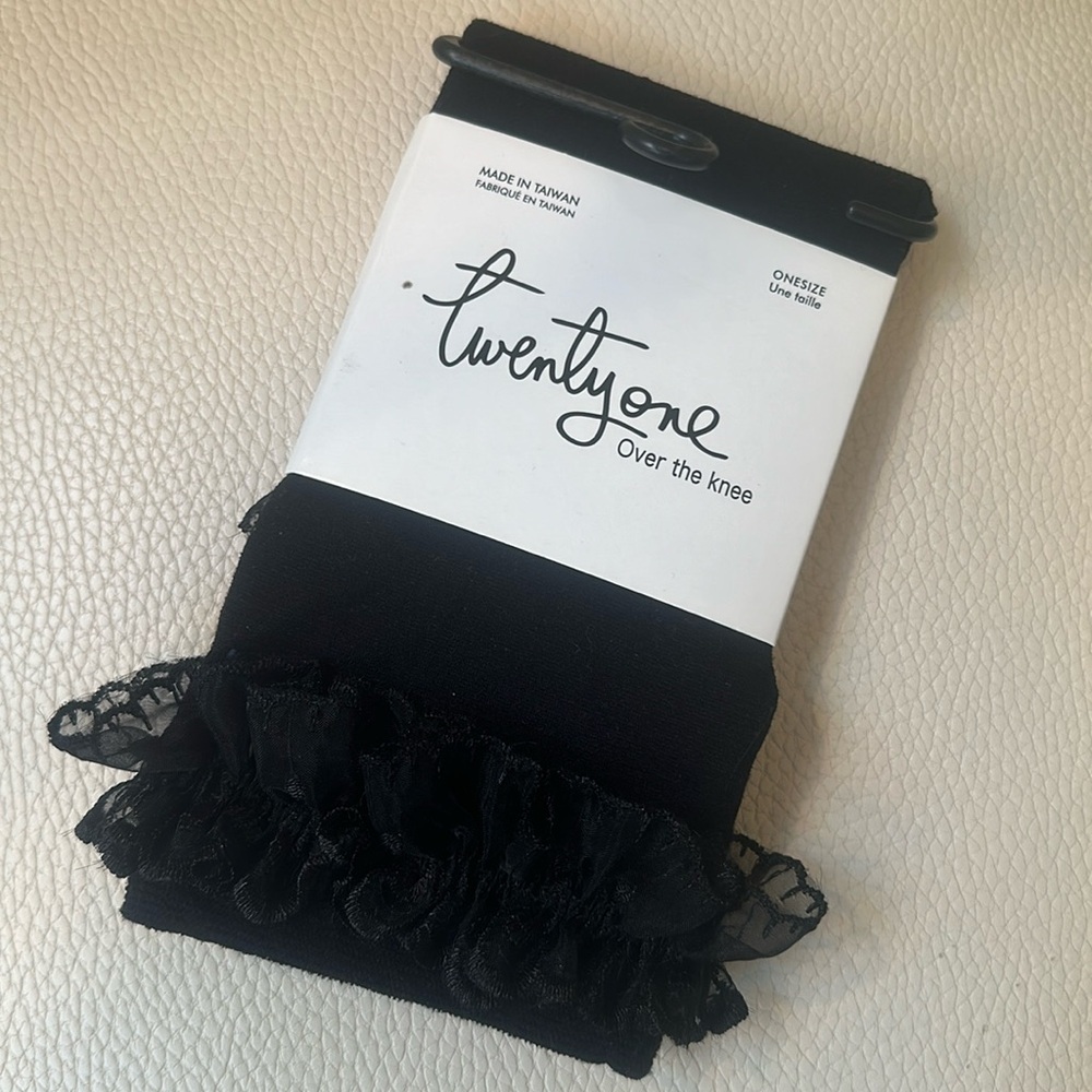 Forever 21  “Twentyone” Over the knee Tights Hosiery One Size Lace top Black
